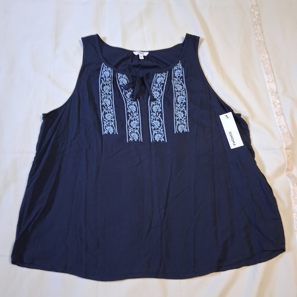Sonoma Petite XL‎ Navy Blue Sleeveless Challis Tank Embroidered NWT A10 - Picture 1 of 10
